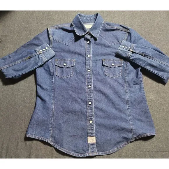Levi's Western Pearl Snap Button Up Shirt‎ Womens Large L Dark Wash Denim - Picture 9 of 16